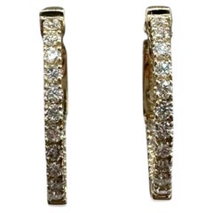 14K Yellow Gold Natural Diamond Hoop Earrings 0.50ct GH SI Inside Out