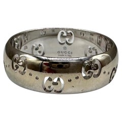 Gucci Icone in oro bianco 18Con GG Anello Largo 6mm Misura 6.75