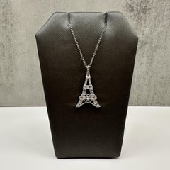 Sterling Silver Diamond Eiffel Tower Necklace 0.03ct 18 Inch