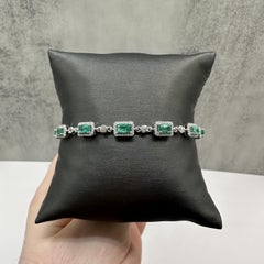Sterling Silver Emerald Zircon Bracelet 2.46ct 8 Inch Adjustable