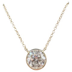 GIA 1 Karat runder Diamant Lünette Halskette 14K Gelbgold I VS2