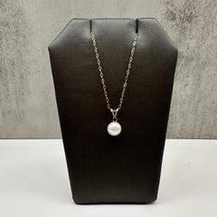 14K Yellow Gold Pearl Sapphire Necklace 6.7mm 18 Inch