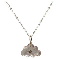 14K Yellow Gold Rose Quartz Diamond Cloud Necklace 18 Inch