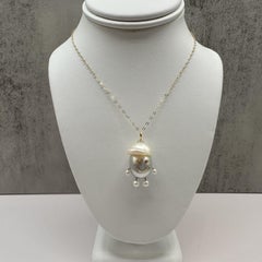 Yellow Gold Pearl Charm Necklace 18K Pendant 14K Chain 18 Inch
