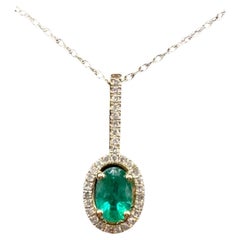 10K Yellow Gold Emerald Diamond Necklace 0.12ct 18 Inch