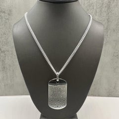Dog Tag Pendant Cuban Chain Necklace Sterling Silver 22in New