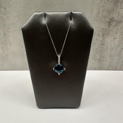 Collar de Diamantes Topacio Azul Londres Oro Blanco 10K 18in Nuevo