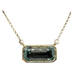 Bezel Set Aquamarine Necklace 14K Yellow Gold 2.93ctw Adjustable 16 18in