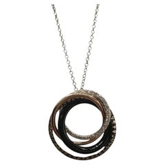 Designer Effy Diamond Onyx Circle Necklace 14kt Two Tone Gold 0.53ctw