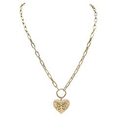 Collana con cuore a farfalla in oro giallo 10kt - 18", 6.7g, chiusura a moschettone, nuova