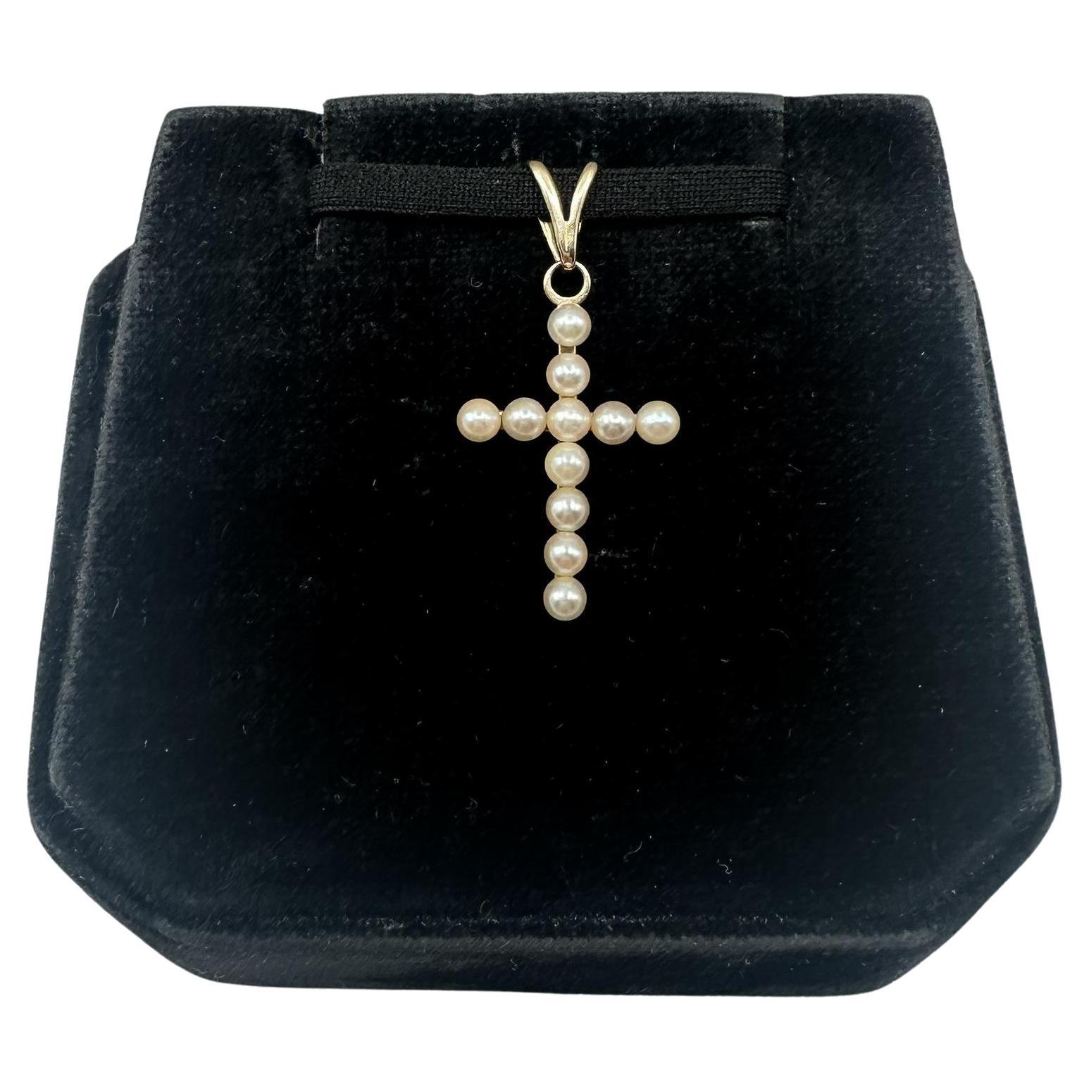 Croce di perle Estate in oro giallo 14kt - Piccole perle, 1,09 g, usato