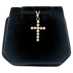 Estate Pearl Cross in 14kt Yellow Gold - Small Pearls, 1.09g, Pre-Loved