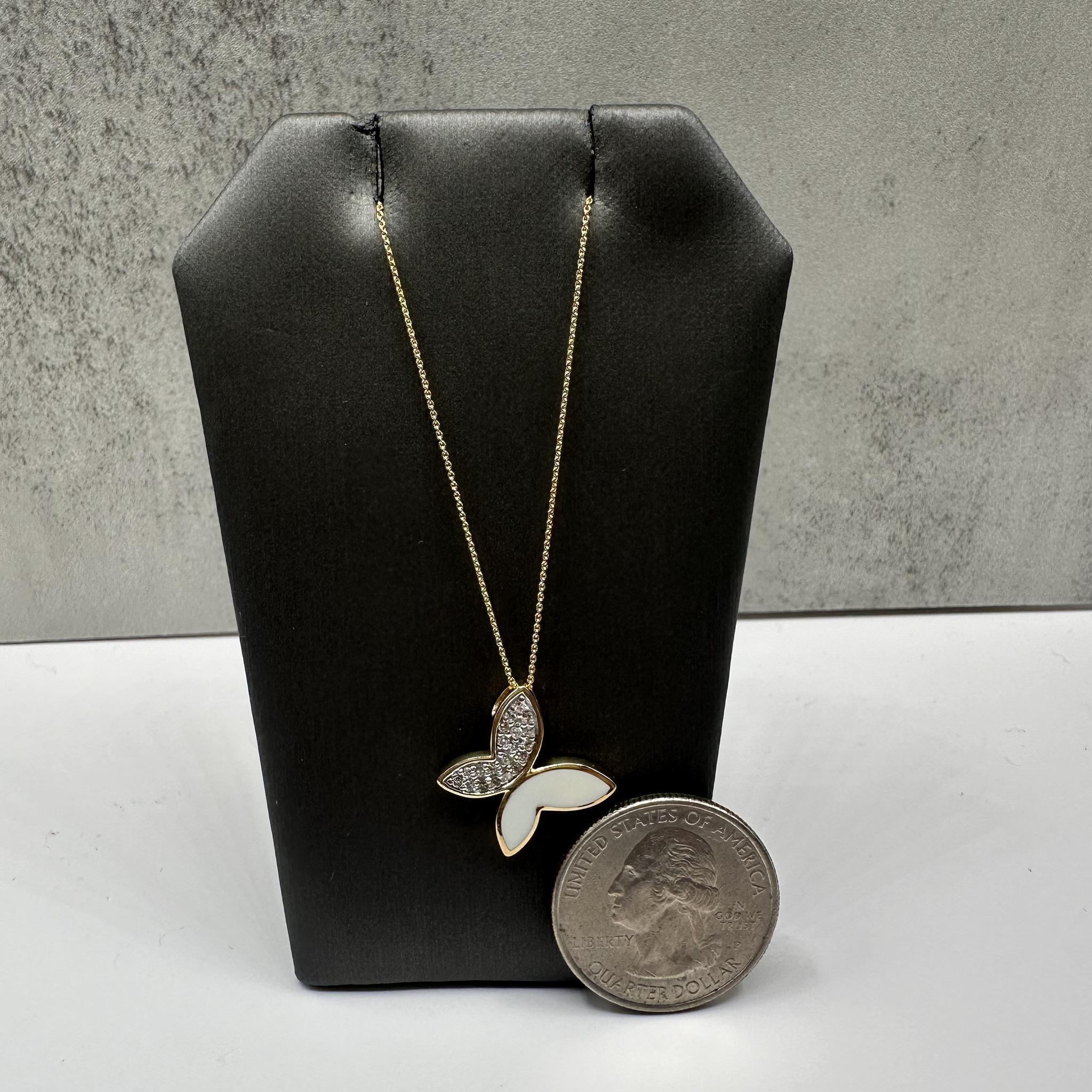 Collier papillon en émail et diamant en or jaune 14kt - 0.15ctw, 18