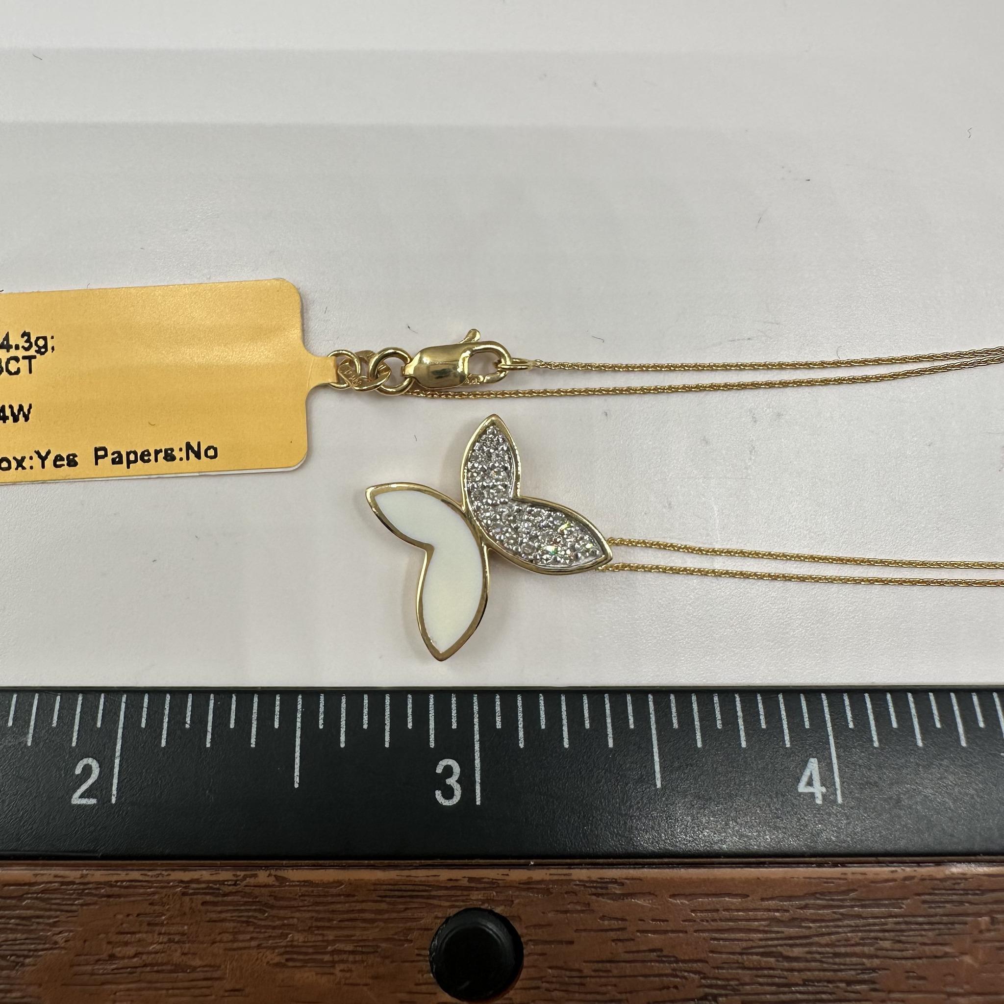 Collier papillon en émail et diamant en or jaune 14kt - 0.15ctw, 18