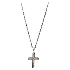 Diamond Cross Necklace in 14kt White Gold - 0.06ctw GH I1, 18", New Condition