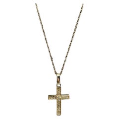 Collier croix de diamants en or jaune 14kt - 0.12ctw GH I1, 18", New Condition