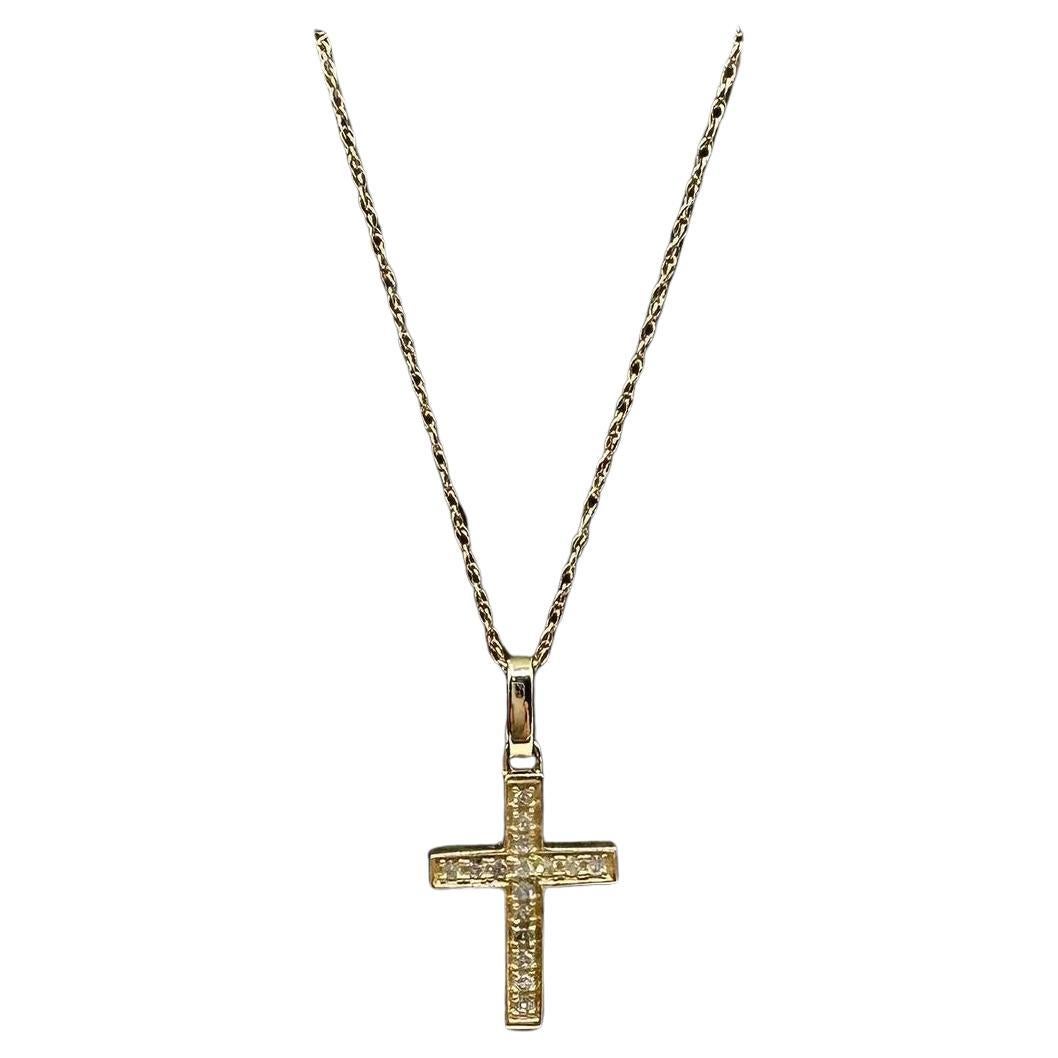 Collier croix de diamants en or jaune 14kt - 0.12ctw GH I1, 18", New Condition