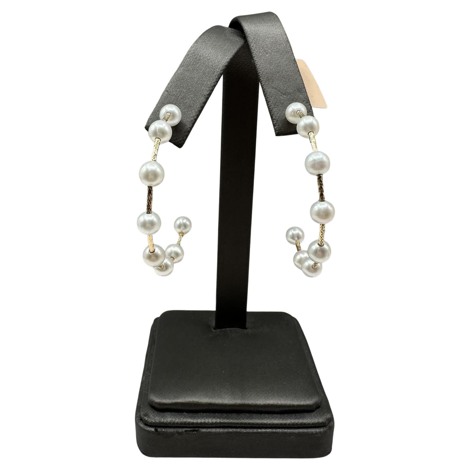 Designer Effy Pearl Hoops in oro giallo 14kt Perle d'acqua dolce al dettaglio