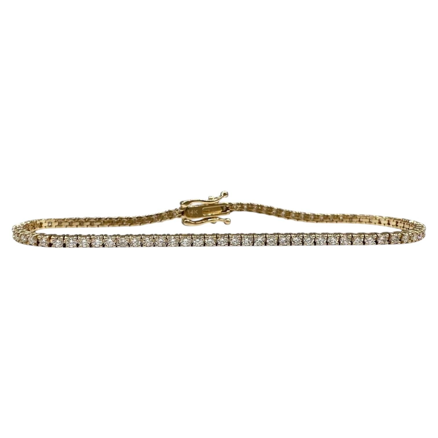 Pulsera de Tenis de Diamantes Naturales en Oro Amarillo de 14kt - 1,65ct, 7in, Nuevo en venta