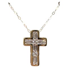 14K Yellow Gold Natural Diamond Cross Necklace 0.45ct GH VS 18 Inch