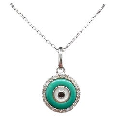 14K White Gold Diamond Evil Eye Necklace 0.10ct Enamel 18.5in