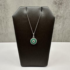 14K White Gold Diamond Evil Eye Necklace 0.10ct Enamel 18.5in