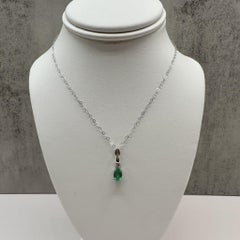14K White Gold Emerald Diamond Necklace Oval 18 Inch
