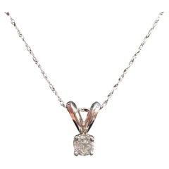 Diamond Solitaire Necklace in 14kt White Gold 0.12ctw GH SI Adjustable 18in