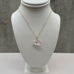 14K Yellow Gold Rose Quartz Diamond Cloud Necklace 18 Inch