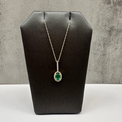 10K Yellow Gold Emerald Diamond Necklace 0.12ct 18 Inch