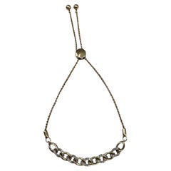 Diamond Cuban Bola Bracelet 14K Yellow Gold 0.16ct Adjustable 7.25in