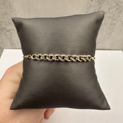 Diamond Cuban Bola Bracelet 14K Yellow Gold 0.16ct Adjustable 7.25in