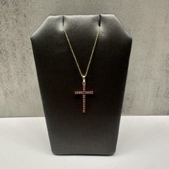 Ruby Cross Necklace 14K Yellow Gold 0.20ctw 18in New