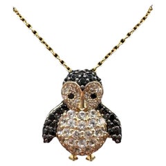 Effy Penguin Pendant Necklace 14kt Yellow Gold Diamond Sapphire Spinel 18in