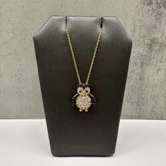 Effy Penguin Pendant Necklace 14kt Yellow Gold Diamond Sapphire Spinel 18in