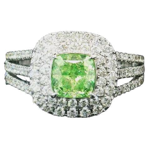 Bague en diamant certifié AGL 1,03 carat Fancy Green VS1 Clarity