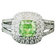 Anillo de diamantes verde fantasía VS1 con certificado AGL de 1,03 quilates