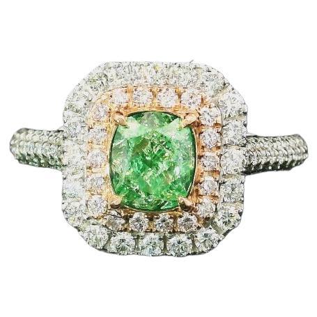 Bague avec diamant vert fantaisie certifié AGL de 1.00 carat de pureté VS en vente
