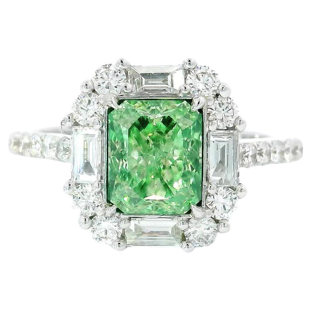 Bague en diamant certifié AGL 1,51 carat Fancy Intense Green SI1 Clarity