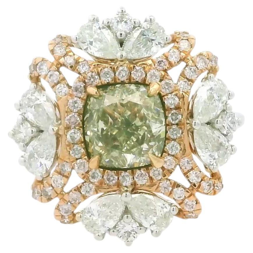 GIA Certified 1.60 Carat Fancy Light Brownish Greenish Yellow VS1 Diamond Ring For Sale