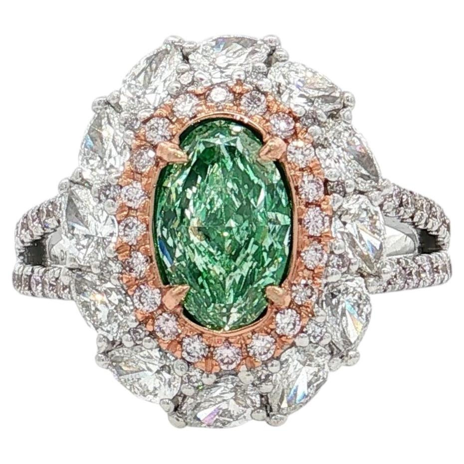 Anello con diamante certificato GIA da 1,11 carati, colore verde fancy, purezza SI1