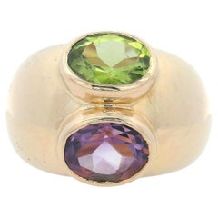 FRENCH Bombe 18K Yellow Gold Ring with 2.60 CTW in Peridot & Amethyst