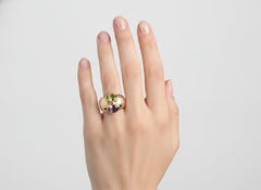 FRENCH Bombe 18K Yellow Gold Ring with 2.60 CTW in Peridot & Amethyst