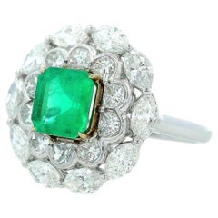 18K White Gold Cocktail Ring with 4.62 CTW in Colombian Emerald & Diamonds