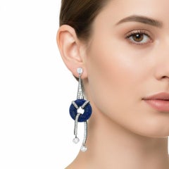Platinum & 18K Yellow Gold Drop Earrings with 3.00 CTW in Lapis Lazuli & Diamond
