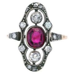 Antique Filigree 18K Yellow Gold & Silver Ring with 0.65 CTW in Ruby & Diamonds