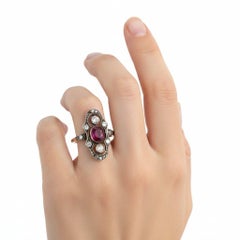 Antique Filigree 18K Yellow Gold & Silver Ring with 0.65 CTW in Ruby & Diamonds
