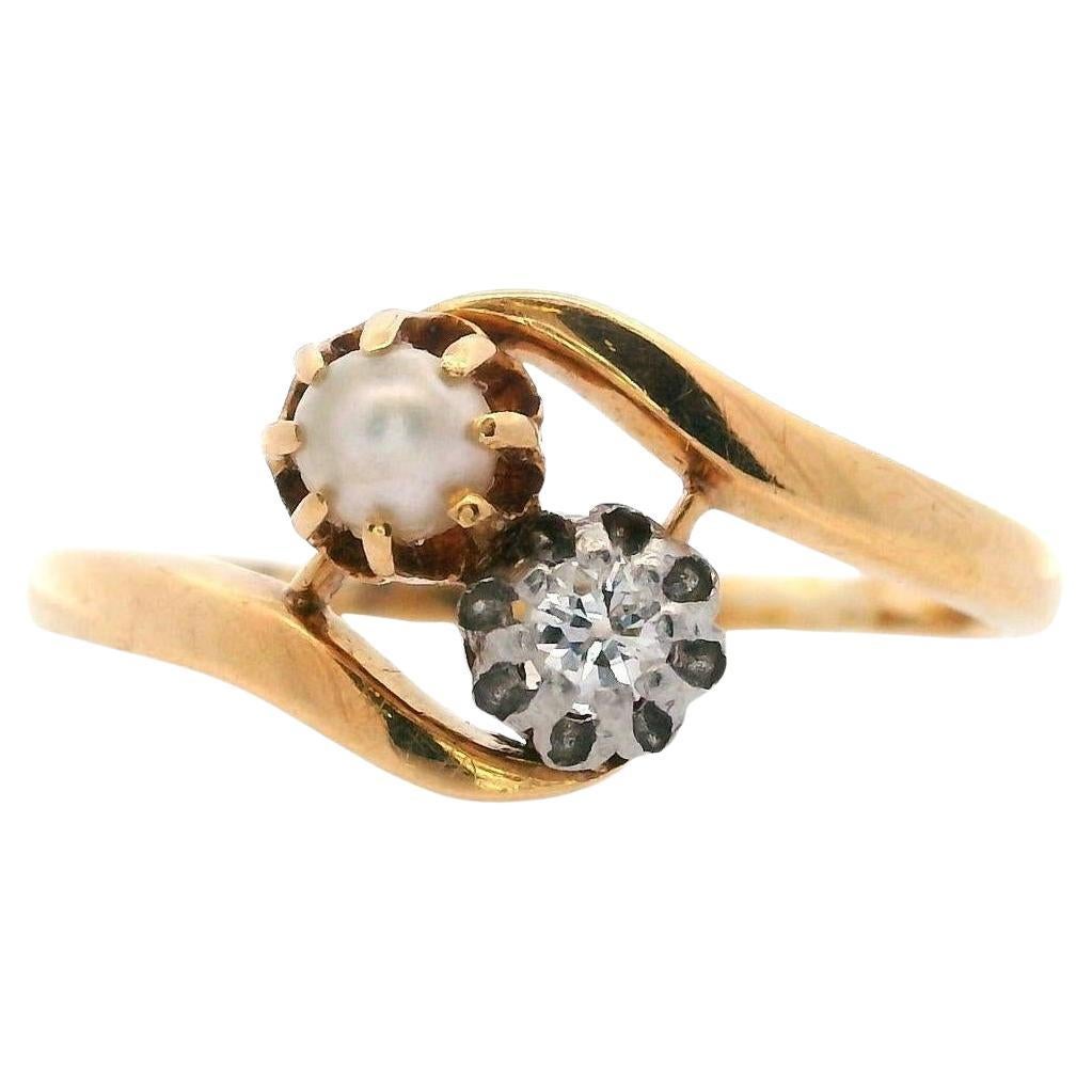 Bague édouardienne française en or et platine 18 carats avec perle et diamants en vente