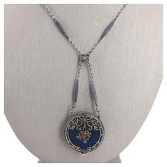 Edwardian 1900 Guilloche Enamel Pocket Watch lavalier Necklace in 18kt Gold