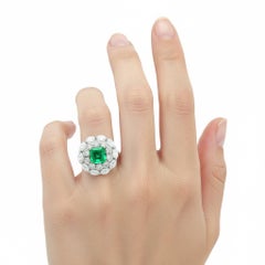18K White Gold Cocktail Ring with 4.62 CTW in Colombian Emerald & Diamonds
